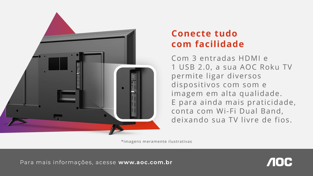 Smart TV 43” Full HD AOC 43S5155/78G Roku TV Wi-Fi Dolby Audio Preta