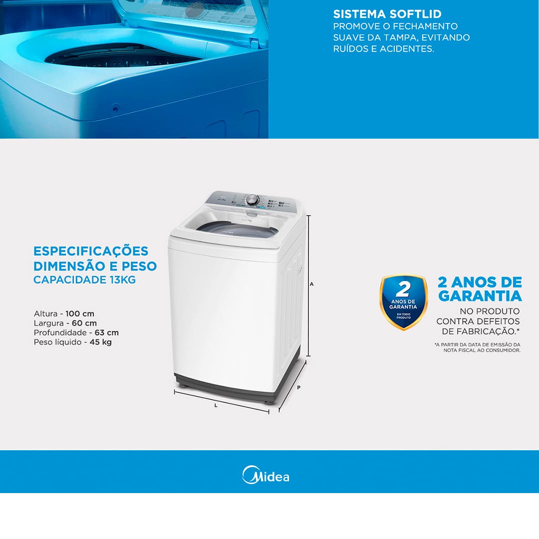 Lavadora de Roupas Midea MA500W13/WG 13kg Branca