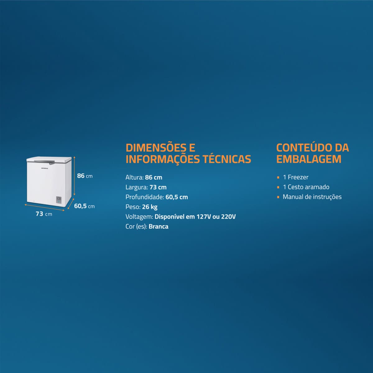 Freezer Horizontal Mondial FHZ-01-W150 150 Litros ...