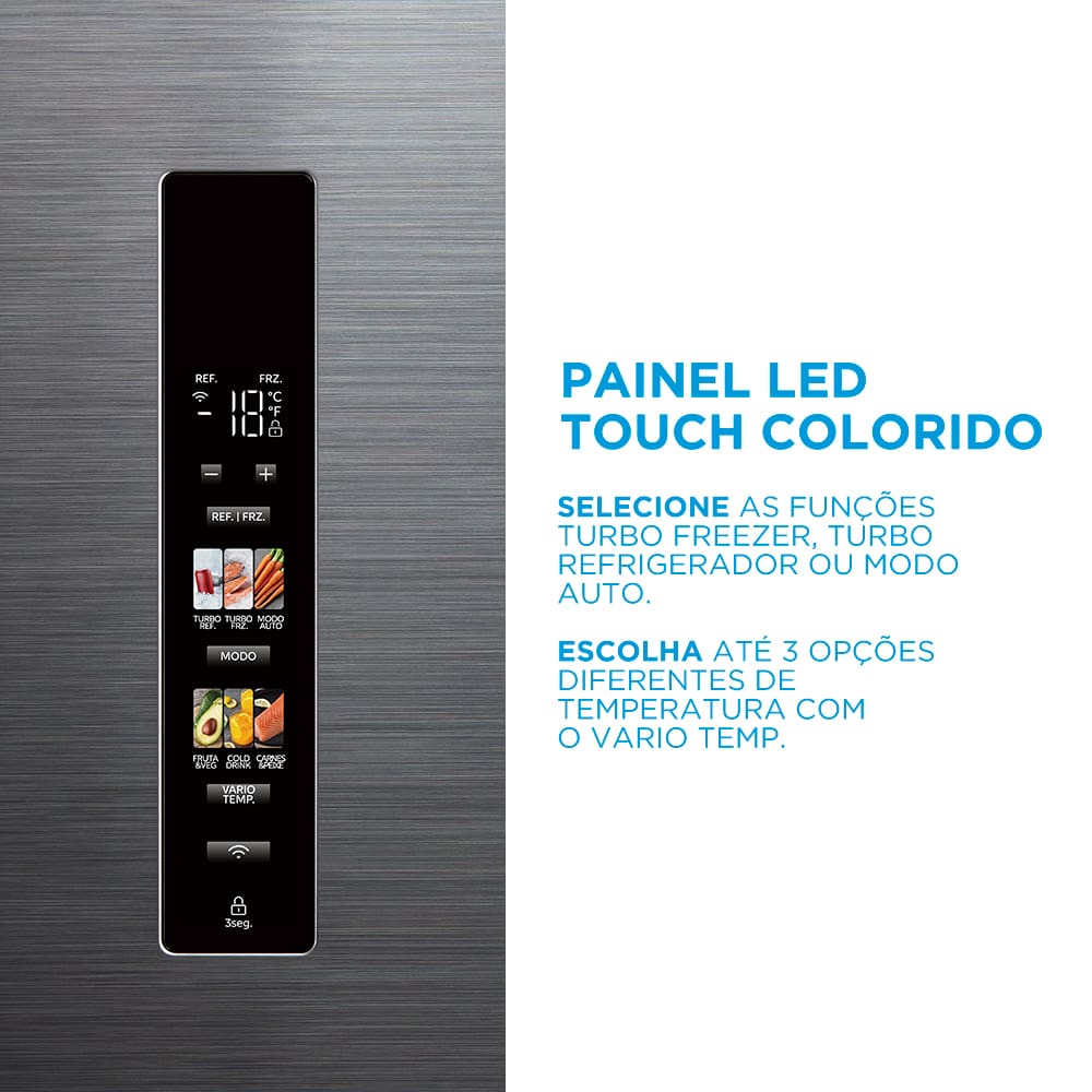 Experimente a inovação da Geladeira Multidoor com 474 litros Inverter A geladeira French Door Frost Free com 4 portas da Midea, além de ser moderna e inteligente, também oferece capacidade para 474 litros. Ela possui compressor inverter, que traz baixo consumo de energia, melhor conservação dos alimentos, baixo ruído e resfriamento rápido. Além disso, é Flexi-volt, funcionando tanto em 127V quanto em 220V, e possui classificação A+++ no Inmetro.