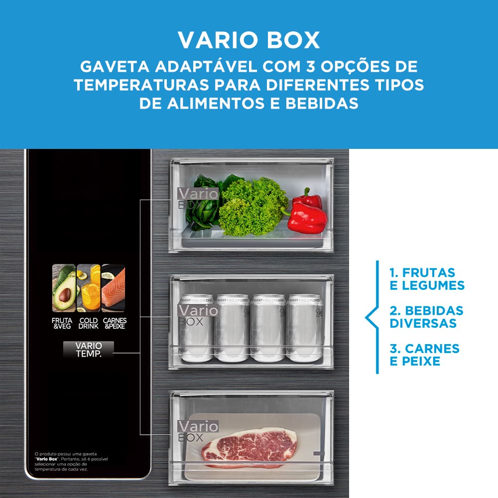 Experimente a inovação da Geladeira Multidoor com 474 litros Inverter A geladeira French Door Frost Free com 4 portas da Midea, além de ser moderna e inteligente, também oferece capacidade para 474 litros. Ela possui compressor inverter, que traz baixo consumo de energia, melhor conservação dos alimentos, baixo ruído e resfriamento rápido. Além disso, é Flexi-volt, funcionando tanto em 127V quanto em 220V, e possui classificação A+++ no Inmetro.