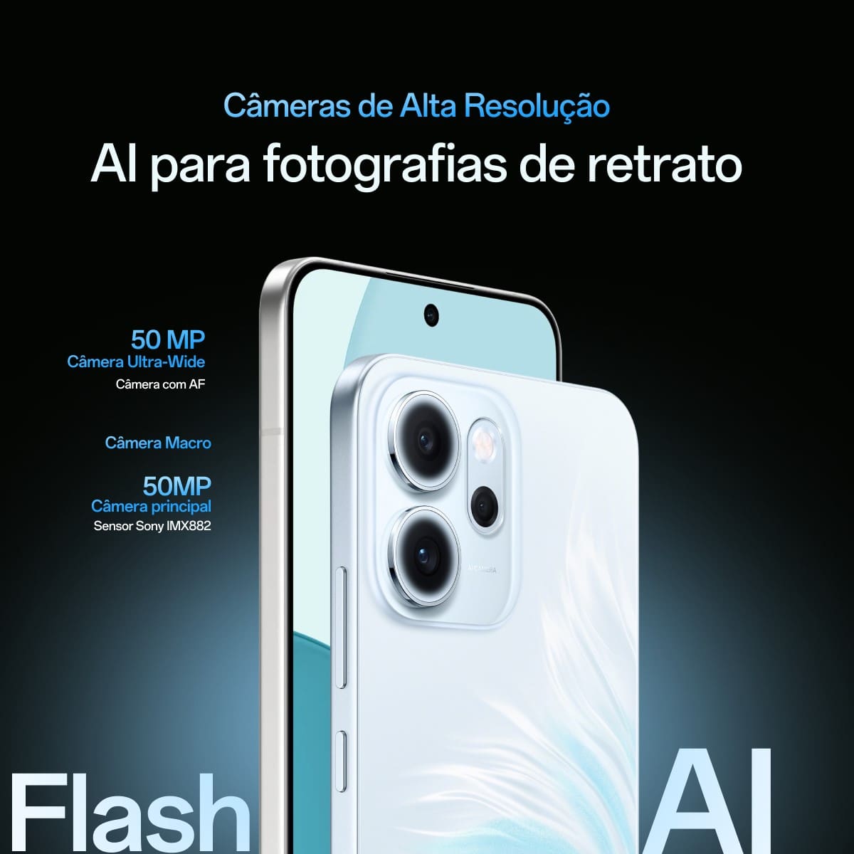 Smartphone OPPO Reno 14F 5G Tela 6,57" 256GB Câmera 50MP Azul Cintilante	