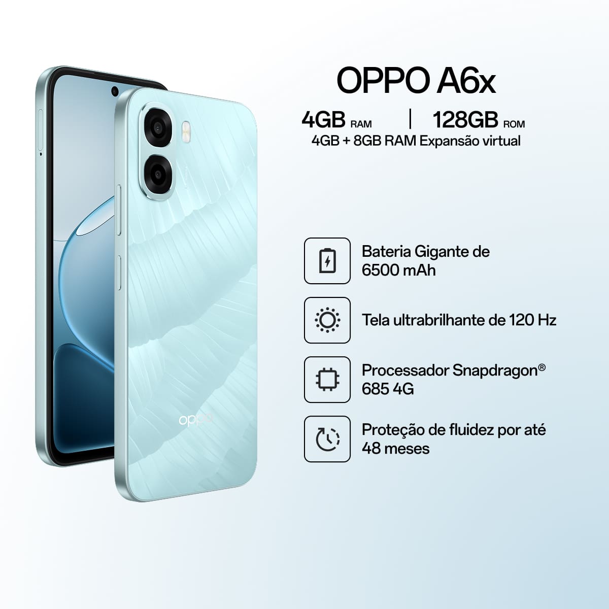 Smartphone OPPO A6X 4G Tela 6.75” 128GB Câmera 13MP Azul