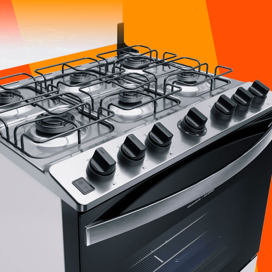 Fogão Brastemp 6 Bocas BFS6NCB com mesa de aço compartimentada