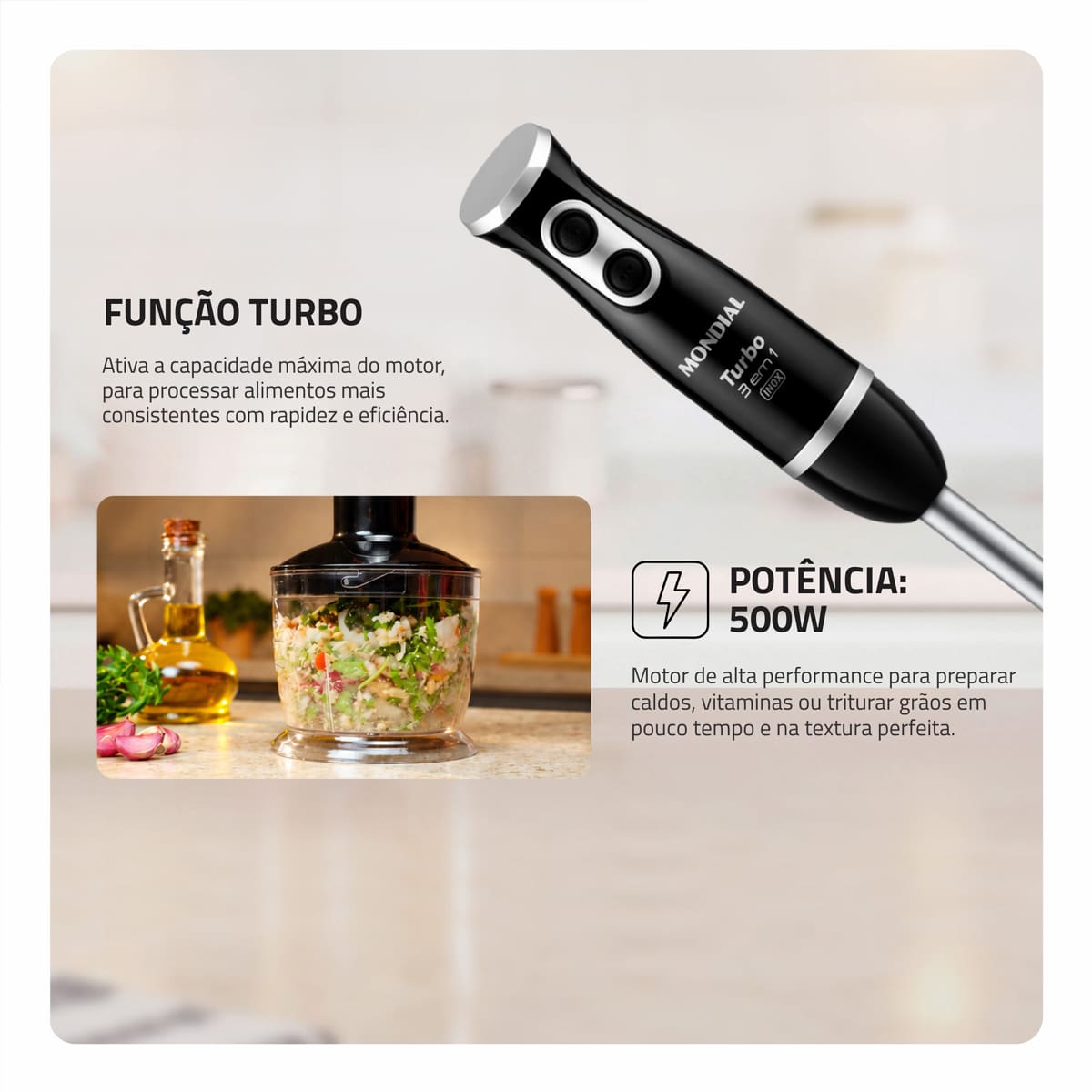 Mixer Mondial Turbo 3 em 1 Inox M-18-BI 500W Funçã...