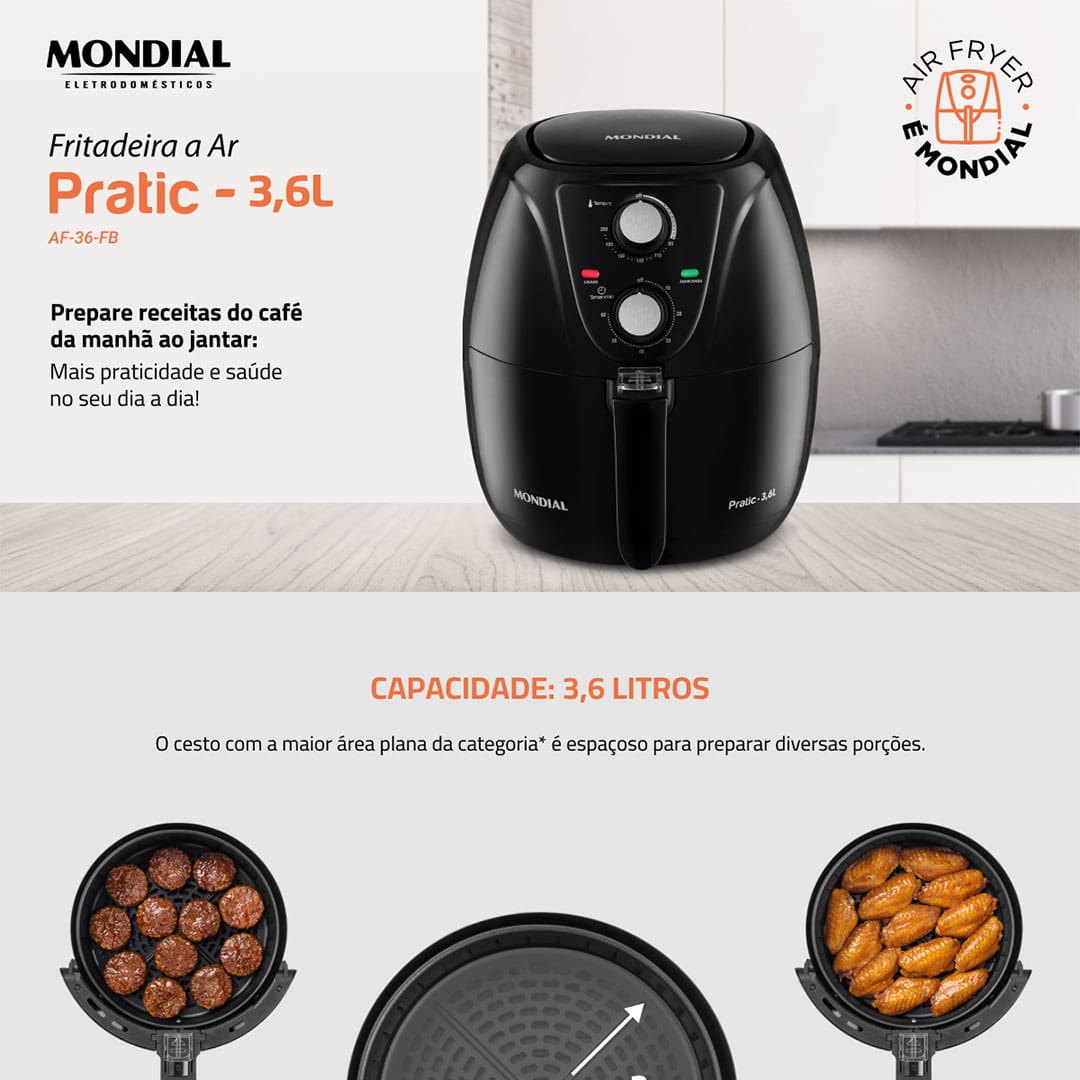 Fritadeira Elétrica Sem Óleo Air Fryer Mondial AF-36-FB 3,6L - Preta - 110V