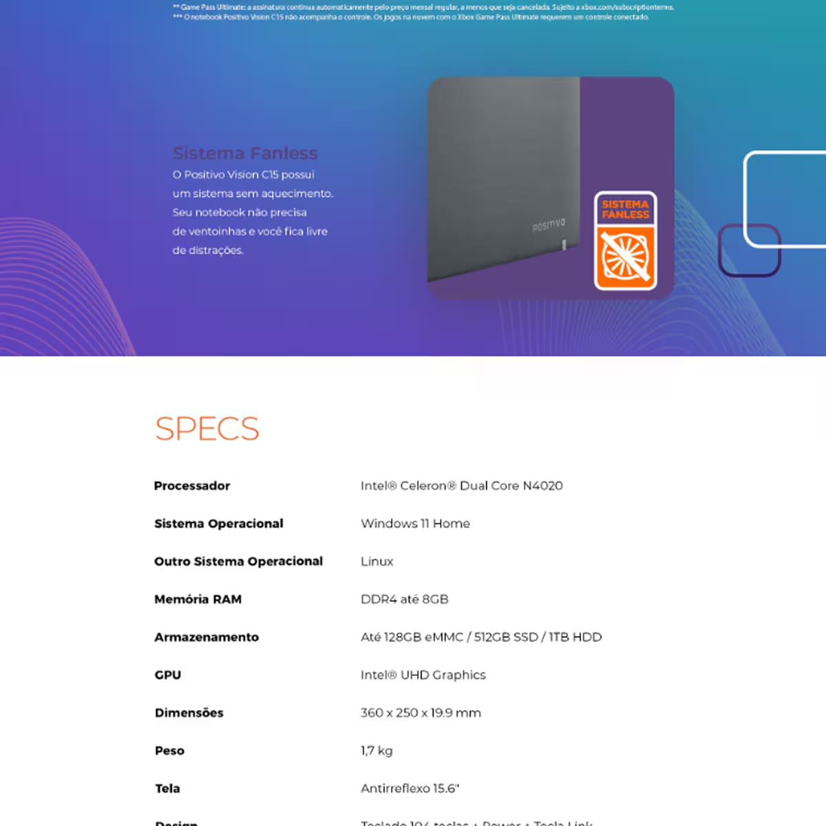 Notebook Positivo Intel Celeron Dual Core 4GB RAM 128GB eMMC Tela 15,6" Windows 11 - Vision i15 