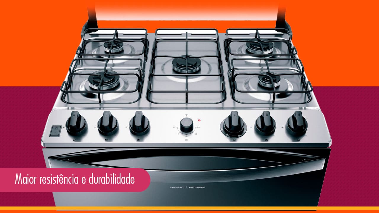 Fogão Brastemp BFD5NCR mesa inox 5 bocas
