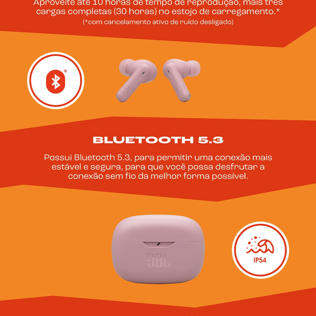 Som JBL Pure Bass para uma experiência imersiva Os fones de ouvido JBL Wave Buds 2 possuem drivers dinâmicos de 8 mm que oferecem o icônico som JBL Pure Bass, proporcionando graves profundos e uma experiência auditiva empolgante. Seja para ouvir músicas, podcasts ou assistir a vídeos, o som é claro, potente e envolvente, garantindo qualidade em qualquer momento do seu dia.