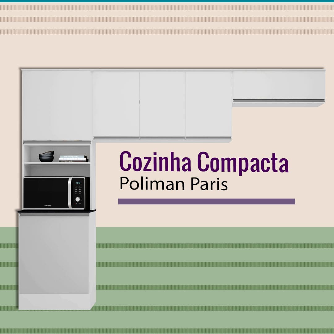 Cozinha Compacta Poliman Paris 6 Portas 5 Prateleiras 260cm de largura