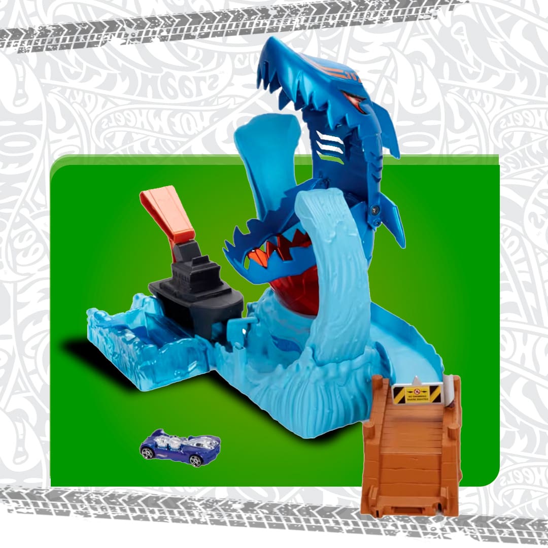 Pista Hot Wheels Robô Tubarão azul preto vermelho marrom carrinho carro veículo