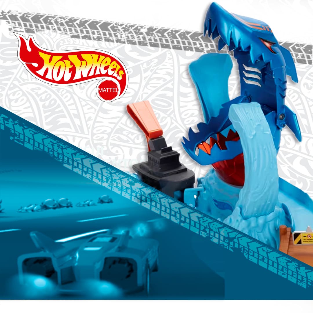 Hot wheels mattel pista robô tubarão azul brinquedo