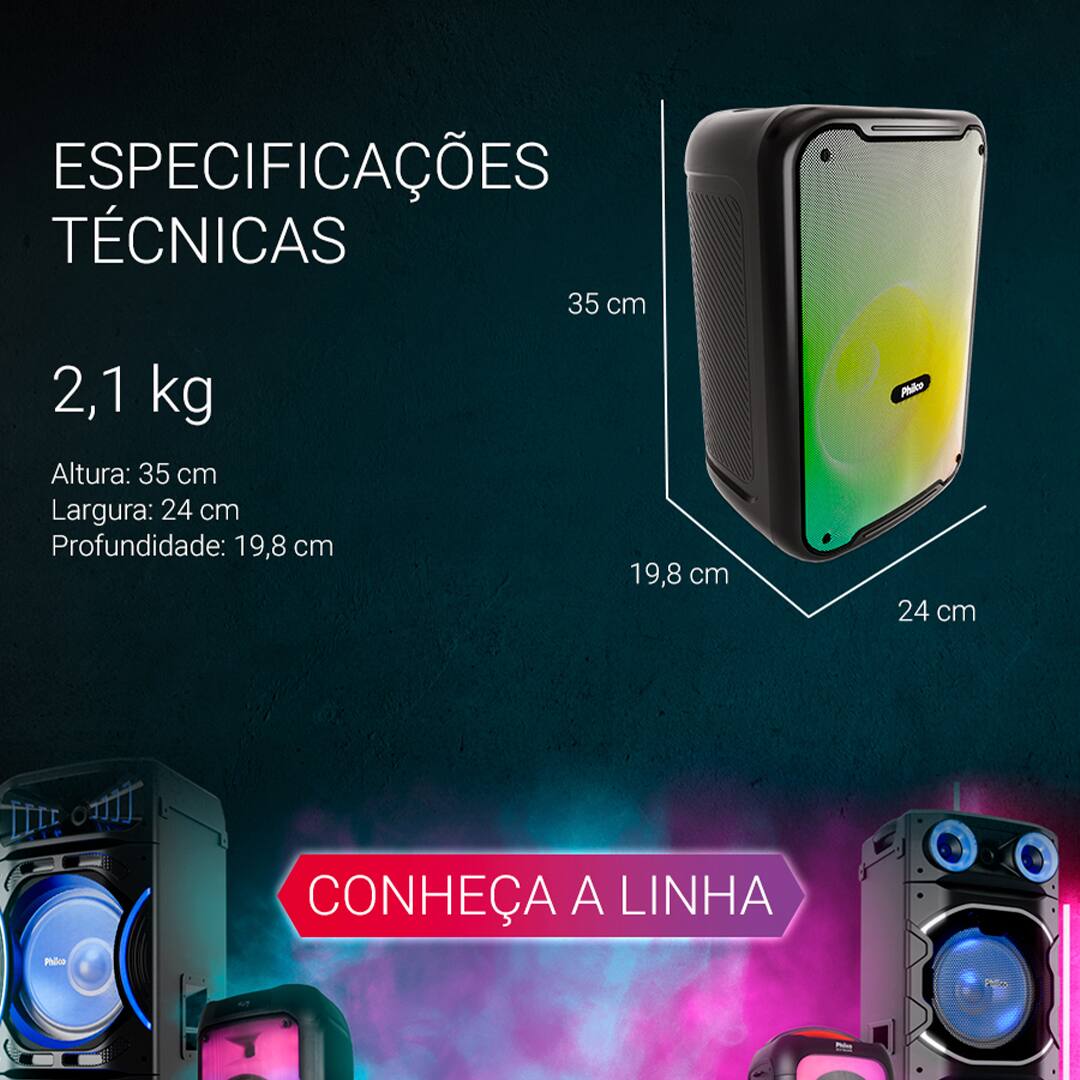 Caixa de Som Amplificada Philco Extreme PCX3800 com Bluetooth, Radio FM, Iluminação Flash Light - 250W