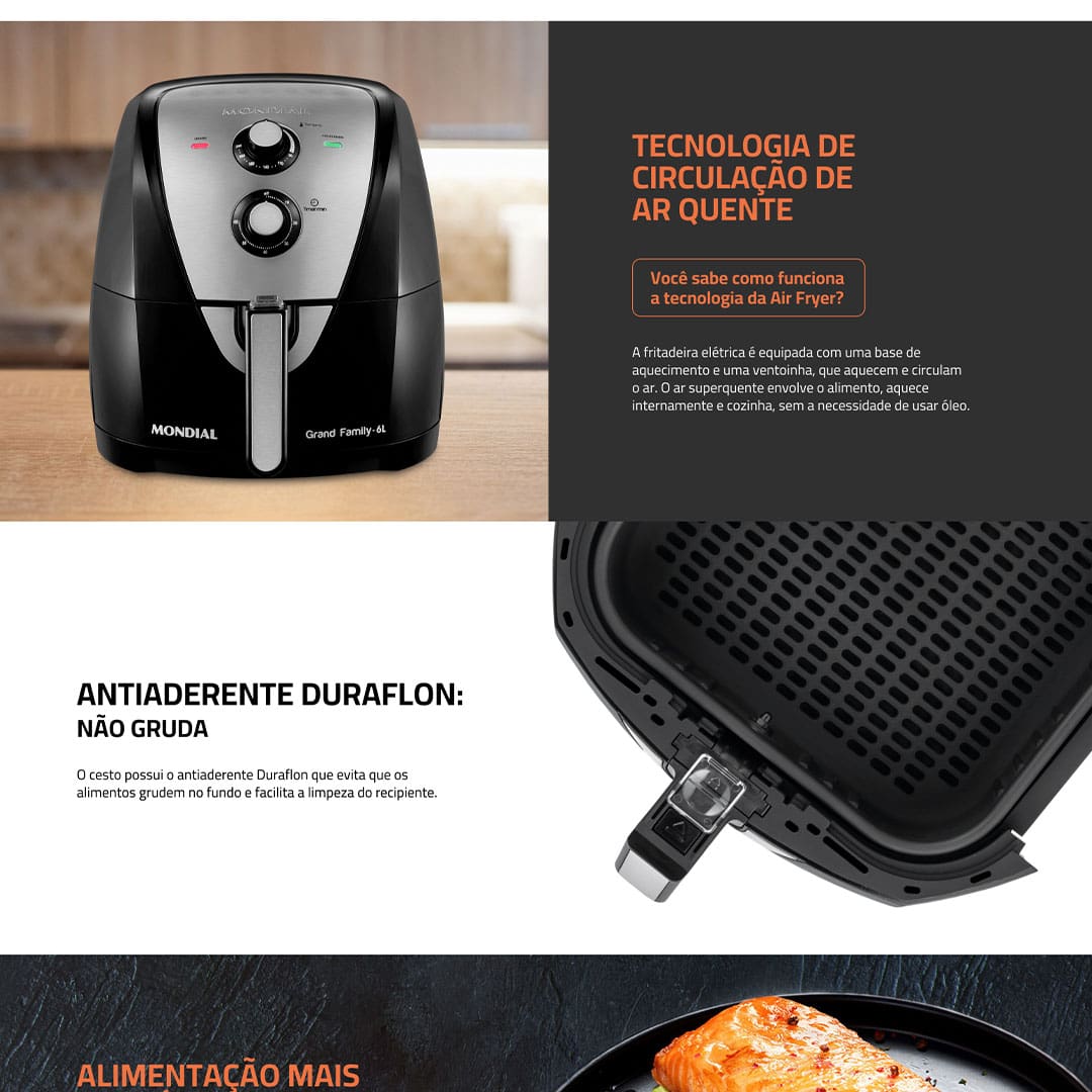 Fritadeira Elétrica Sem Óleo Air Fryer Mondial AFN-60 6L