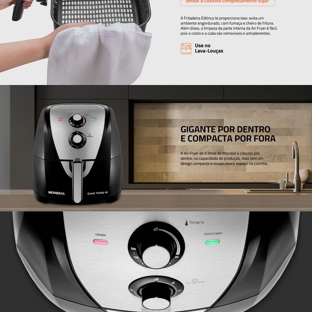 Fritadeira Elétrica Sem Óleo Air Fryer Mondial AFN-60 6L