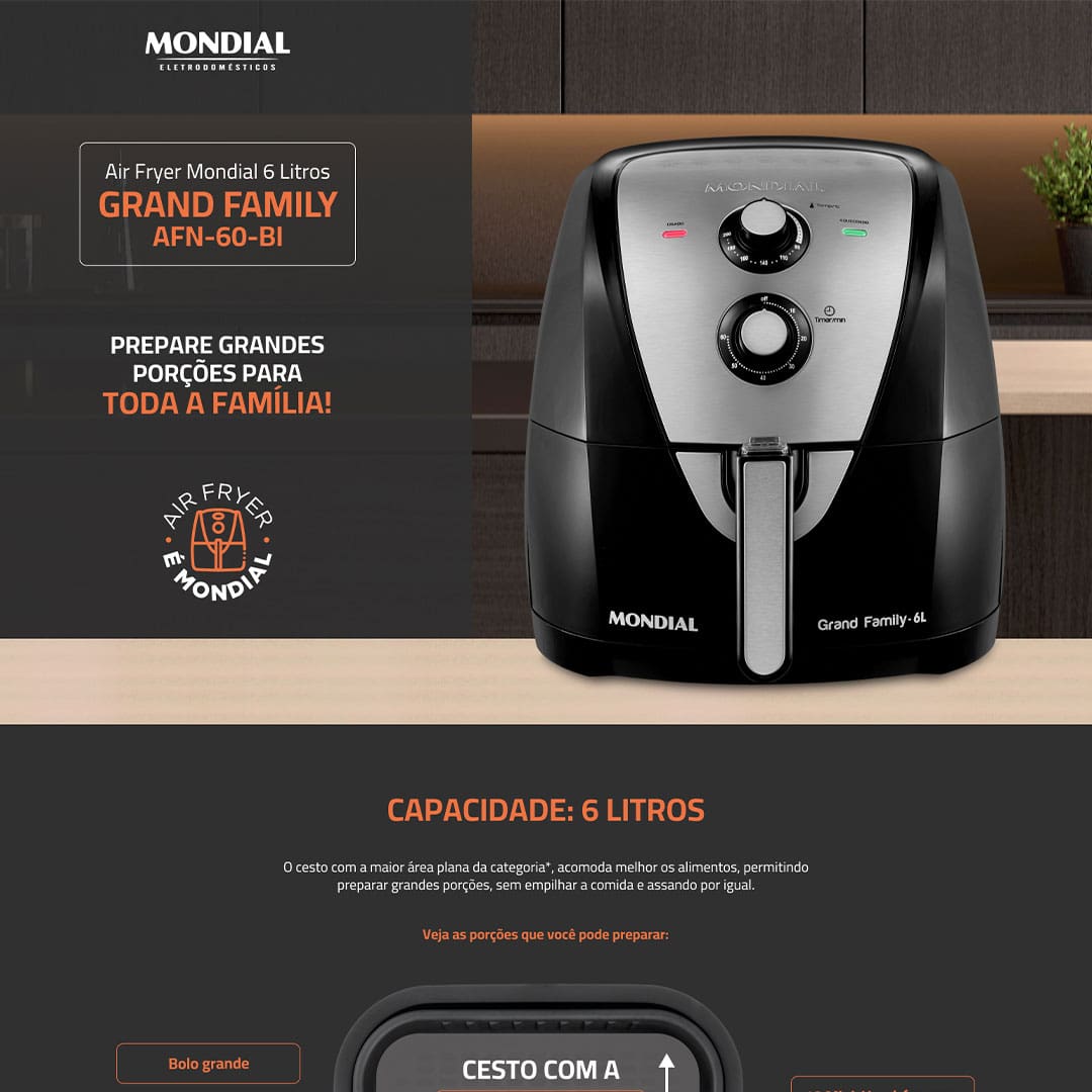 Fritadeira Elétrica Sem Óleo Air Fryer Mondial AFN-60 6L