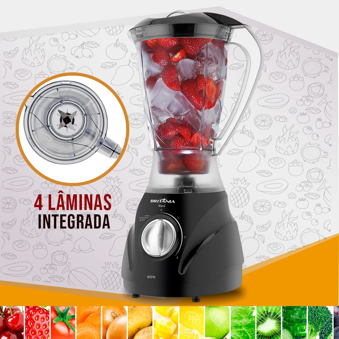 Liquidificador Britânia Black 600W jarra