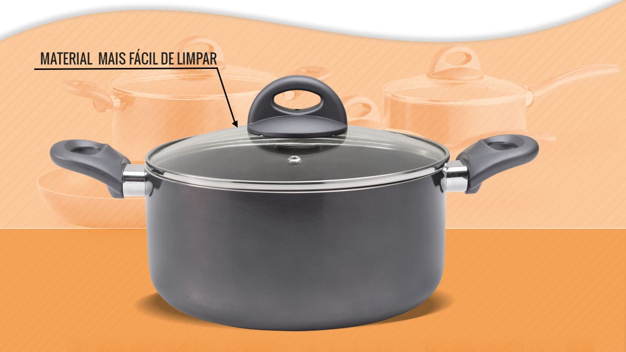 material é mais fácil de limpar panela fechada preta cinza tampa brilho fundo arte ilustração conjunto panelas laranja
