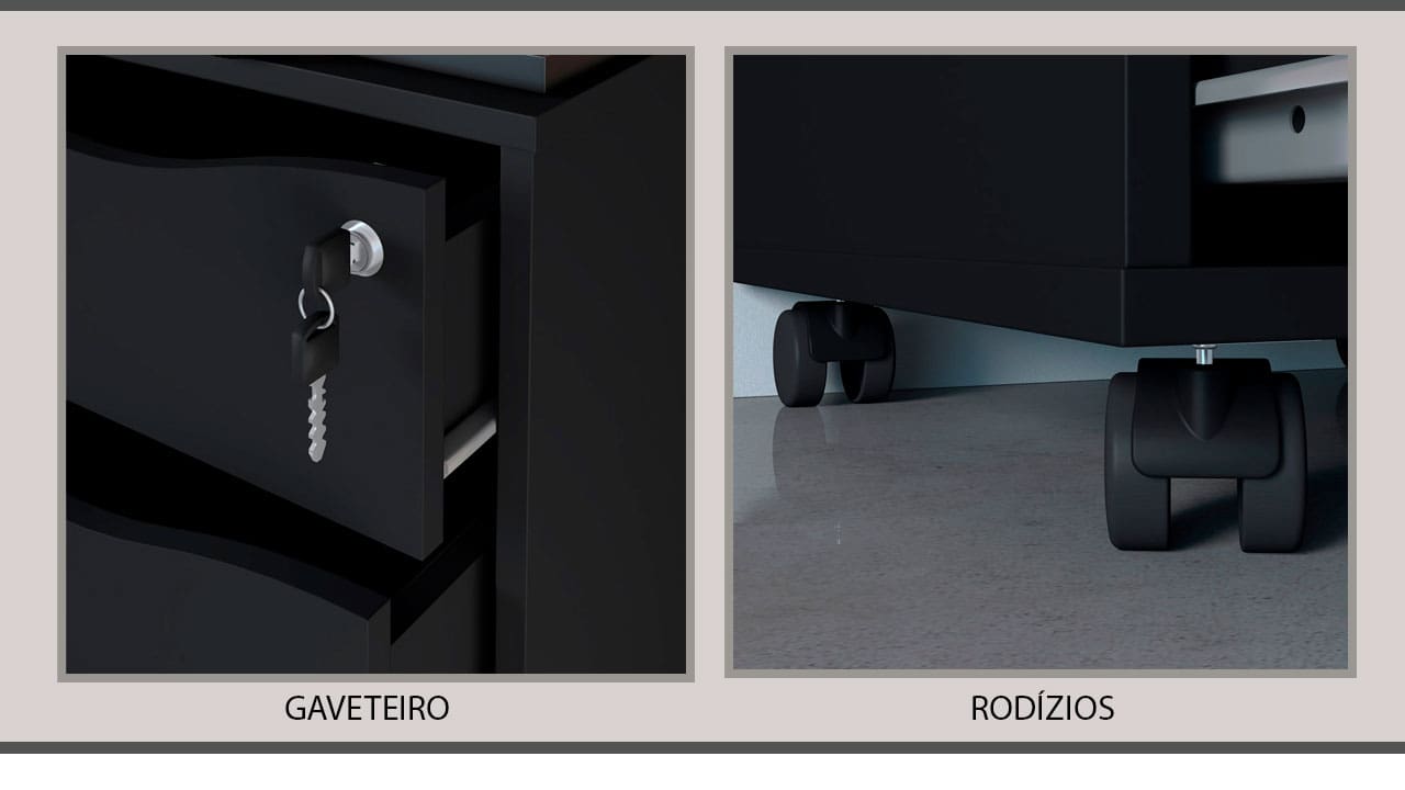 Gaveteiro Artany Bit chave rodízios