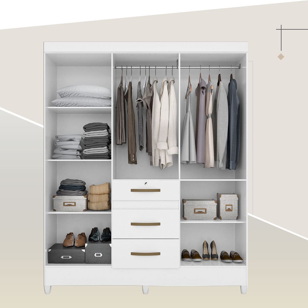 móvel espaço interno interior gavetas camisas sapatos travesseiros caixas vestidos ternos