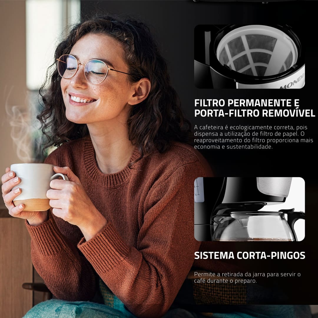 Precisa agilizar o preparo do café? Então, nada melhor do que contar com os benefícios que a Cafeteira Elétrica Mondial Dolce Arome traz para o nosso dia a dia. Ela é ideal para a sua casa ou escritório, não só por conta da alta qualidade, mas também por ser muito prática. Sua capacidade é de 720ml, ou seja, prepara 18 xícaras, para contemplar todos os amantes da bebida mais saborosa que existe!