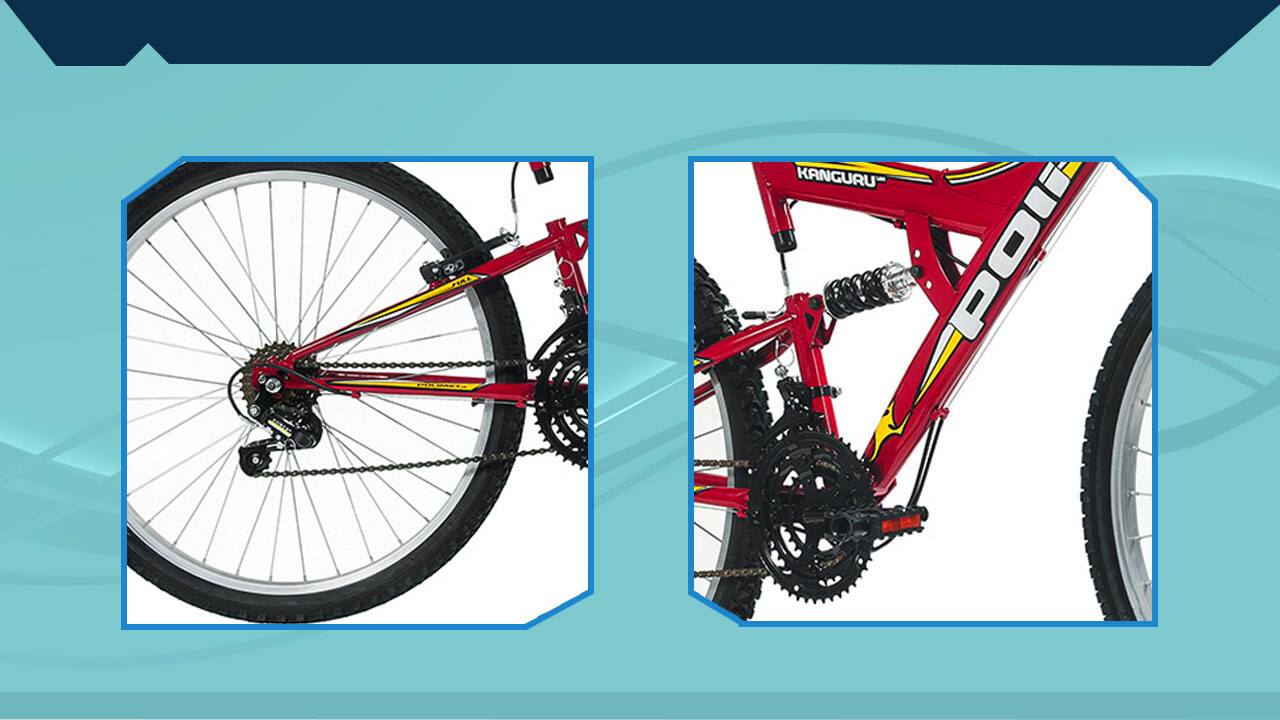 Bicicleta Aro 26 Polimet Full Suspension Kanguru 7004 detalhe