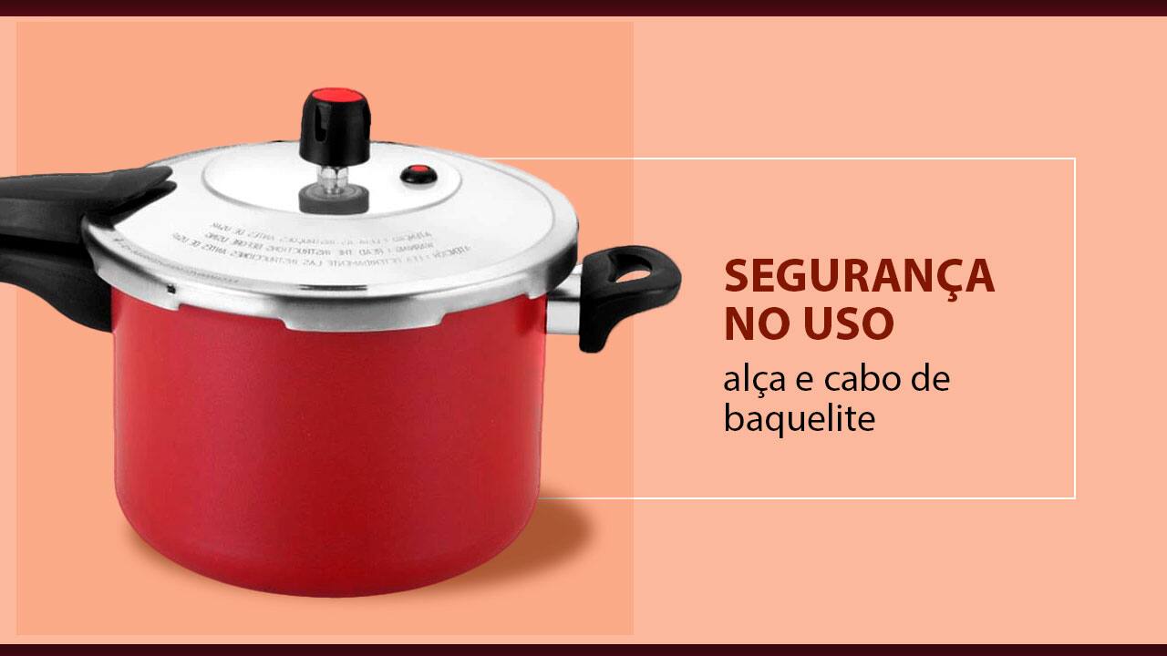 segurança no uso alça e cabo de baquelite panela pressão alegrete vermelha