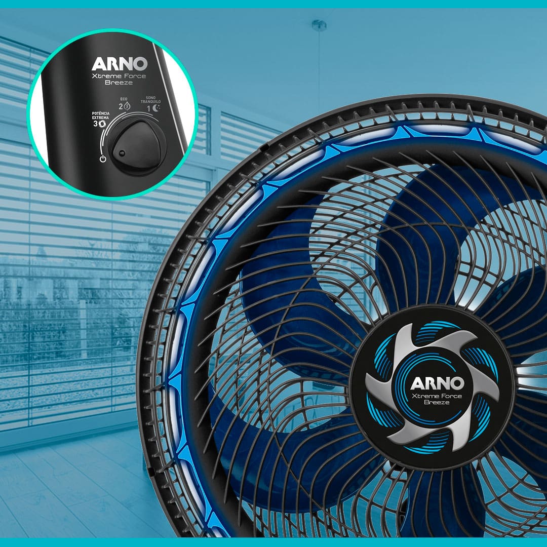 Ventilador Coluna Arno Xtreme Force Breeze VB4C 6 pás velocidades inclinação hélice 40cm
