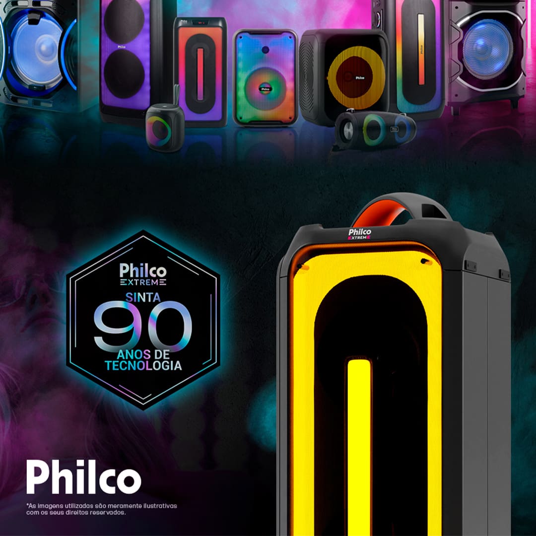 Caixa de Som Amplificada Philco Ex Bass PCX6700 com Bluetooth, Entrada Guitarra e Microfone, Controle Remoto e Flash Light - 650W