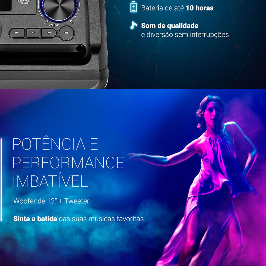 Caixa de Som Philco PCX5200 com Bluetooth, Radio FM, 4.400 mAh, Display Digital e Iluminação LED - 600W