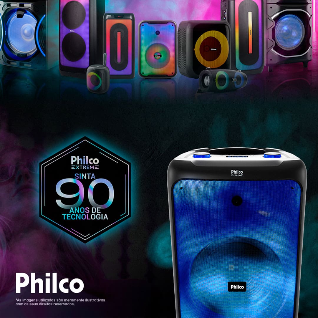 Caixa de Som Philco PCX5200 com Bluetooth, Radio FM, 4.400 mAh, Display Digital e Iluminação LED - 600W