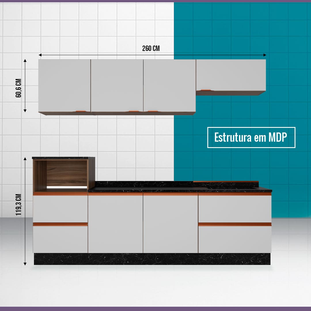 Cozinha Bartira Linea armários capacidade 