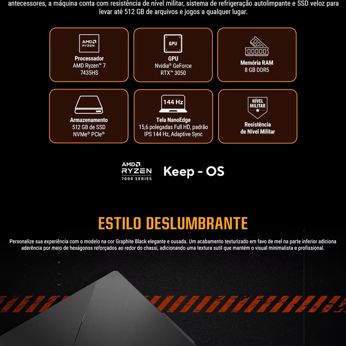 Notebook ASUS TUF Gaming A15 FA506 AMD Ryzen™ 7 7435HS 3.1GHz 8GB