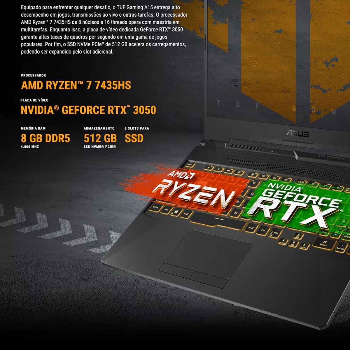 Notebook ASUS TUF Gaming A15 FA506 AMD Ryzen™ 7 7435HS 3.1GHz 8GB