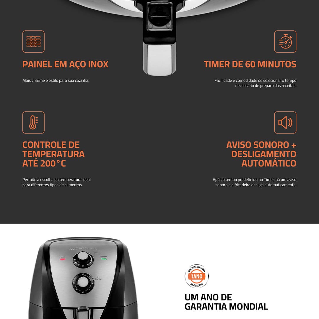 Fritadeira Elétrica Sem Óleo Air Fryer Mondial AFN-60 6L