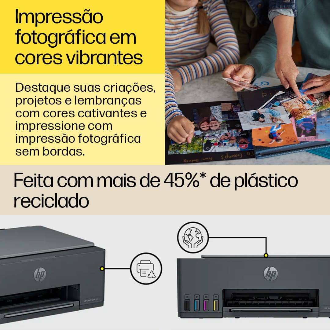 Aproveite a confiabilidade rotineira da impressora multifuncional sem fio HP Smart Tank 581 que proporciona a qualidade HP que você espera e a economia que você precisa. A Multifuncional HP Smart Tank 581 conta com tecnologia avançada, com qualidade de impressão que você conhece e confia. Imprime até 12.000 páginas em preto ou 6.000 páginas coloridas com a tinta HP original incluída na caixa.