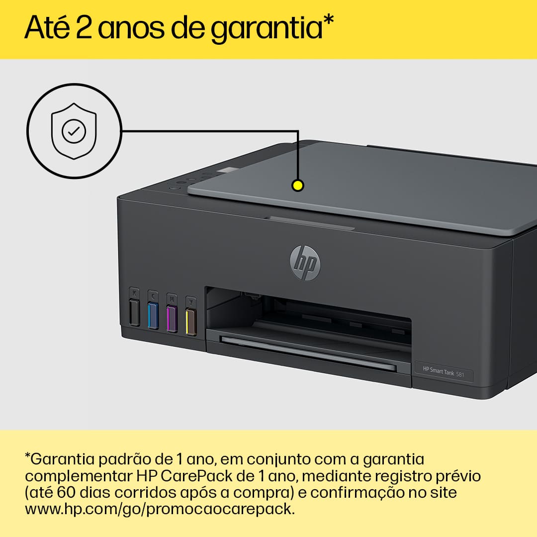 Aproveite a confiabilidade rotineira da impressora multifuncional sem fio HP Smart Tank 581 que proporciona a qualidade HP que você espera e a economia que você precisa. A Multifuncional HP Smart Tank 581 conta com tecnologia avançada, com qualidade de impressão que você conhece e confia. Imprime até 12.000 páginas em preto ou 6.000 páginas coloridas com a tinta HP original incluída na caixa.