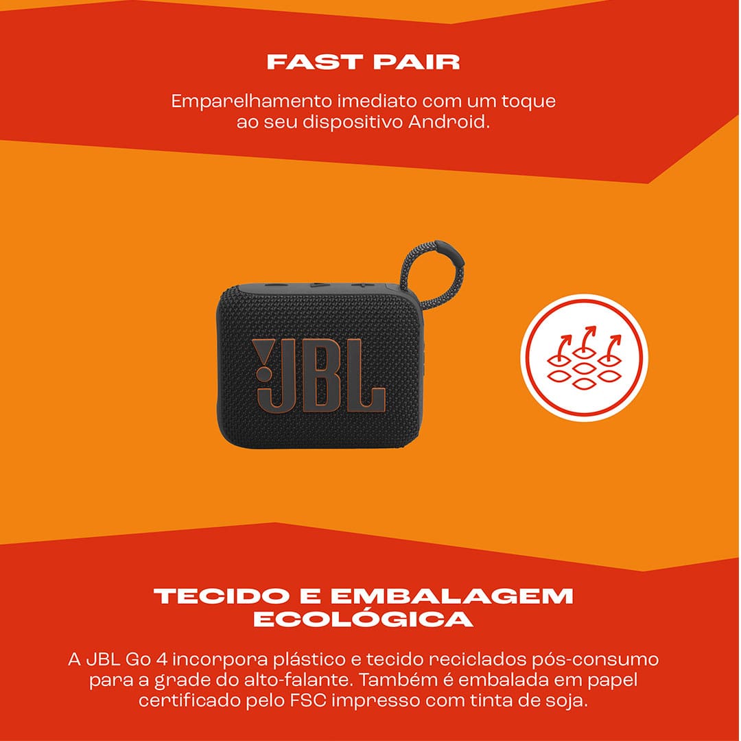 Escute suas músicas favoritas da melhor maneira! A Caixa de Som Portátil JBL GO 4 possui sons graves profundos, áudio intenso e tecnologia de ponta. Equipada com Bluetooth 5.3, bateria com até 7 horas de duração mais 2 horas e Playtime Boost, ela é ideal para todos os momentos.