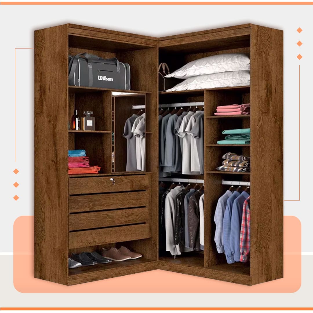 Guarda-Roupa Canto Viena Móveis Europa interior