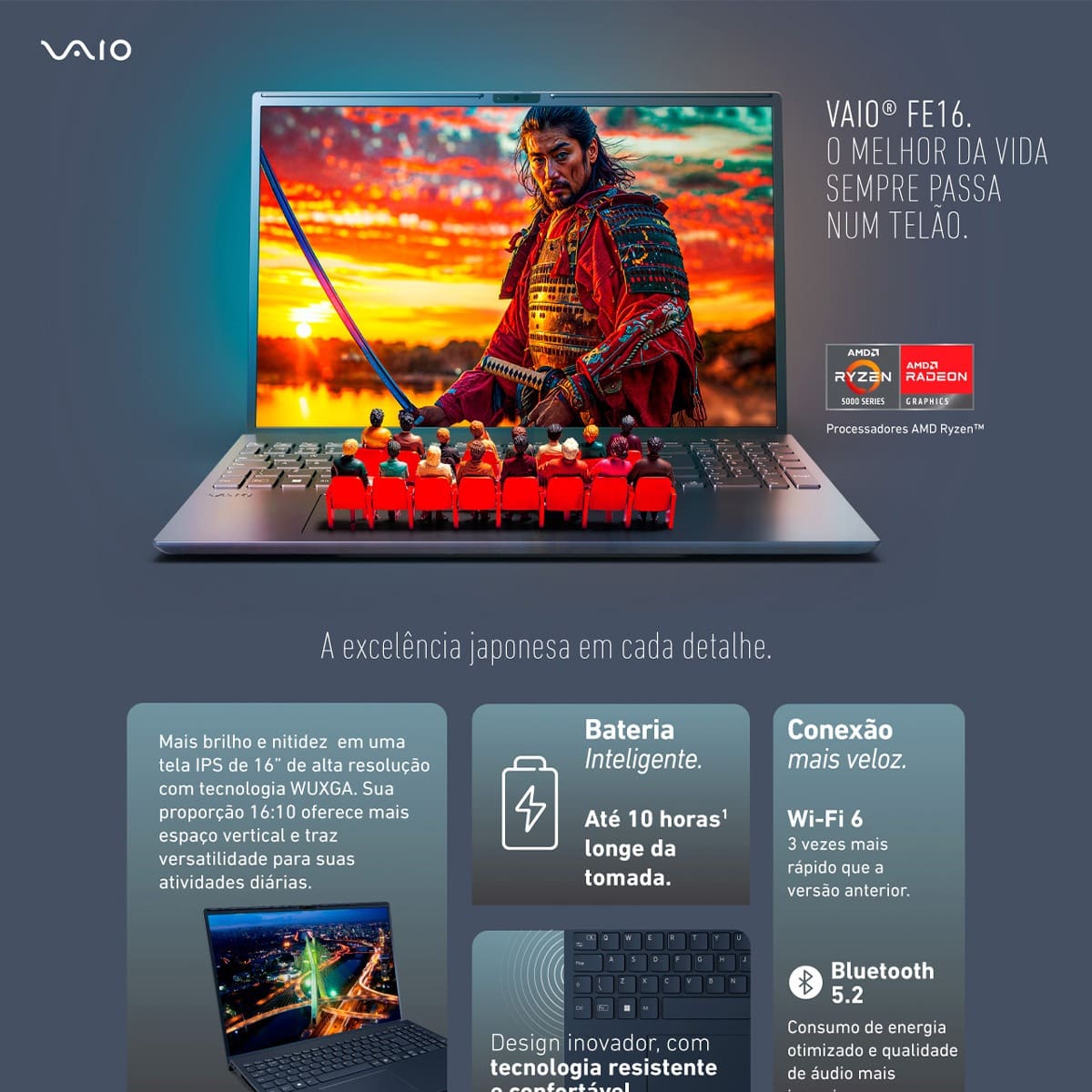 Notebook VAIO AMD Ryzen 5 5625U 16GB RAM 512GB SSD Tela 16" WUXGA Windows 11 - FE16