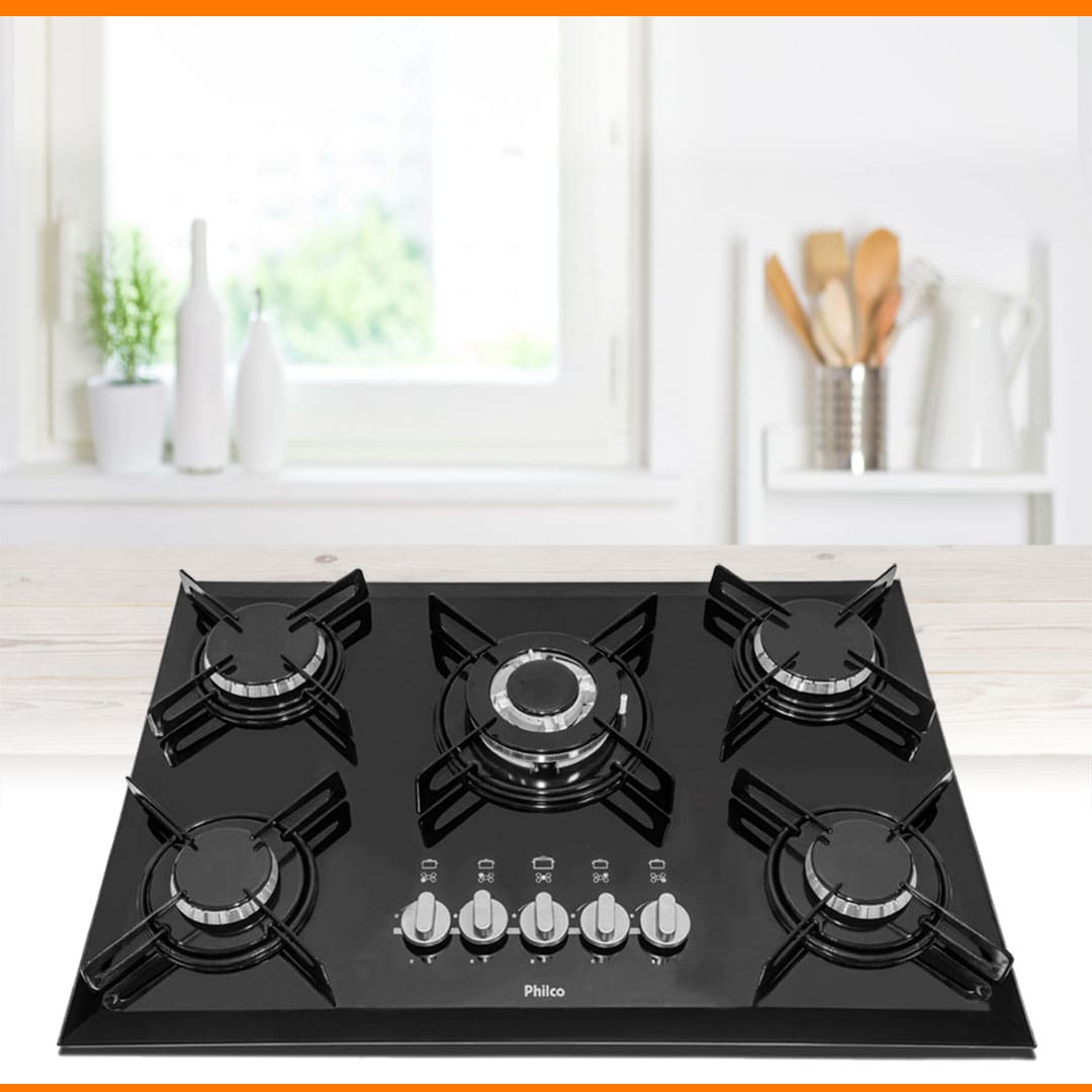 Cooktop Gás 5 Bocas Philco Tripla Chama Preto