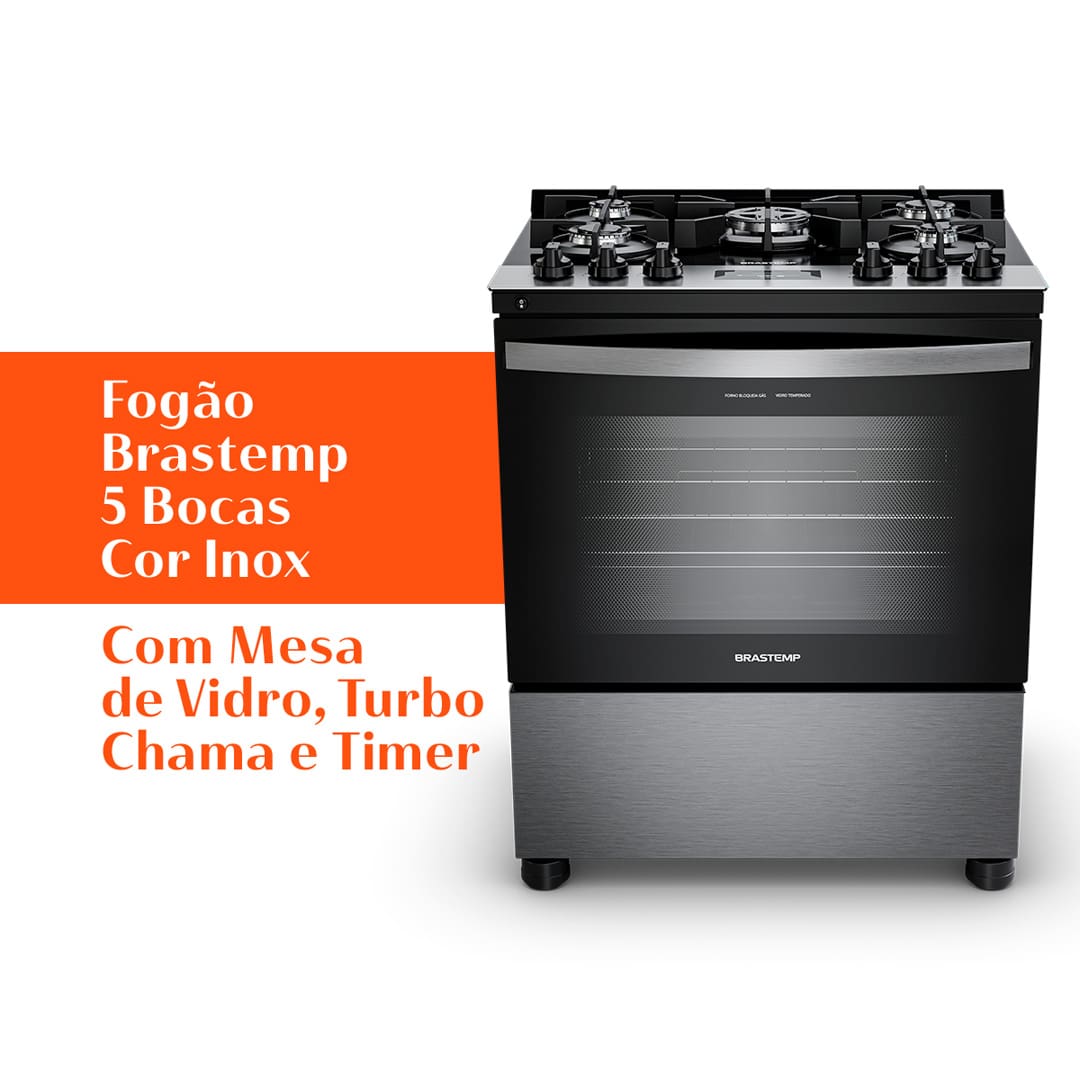 Fogão Brastemp 5 Bocas BFS5XAR com Mesa de Vidro