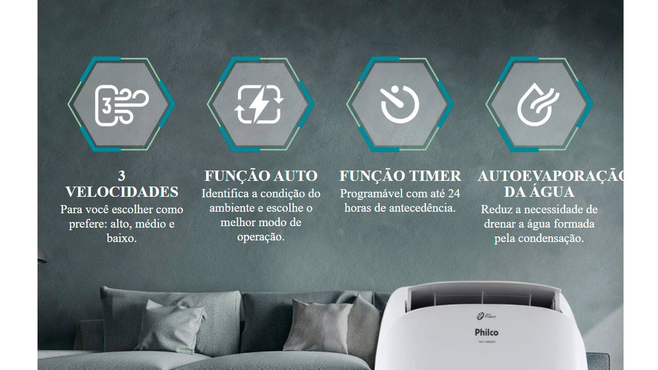 Ar-Condicionado Portátil Philco Vírus Protect PAC11000F4