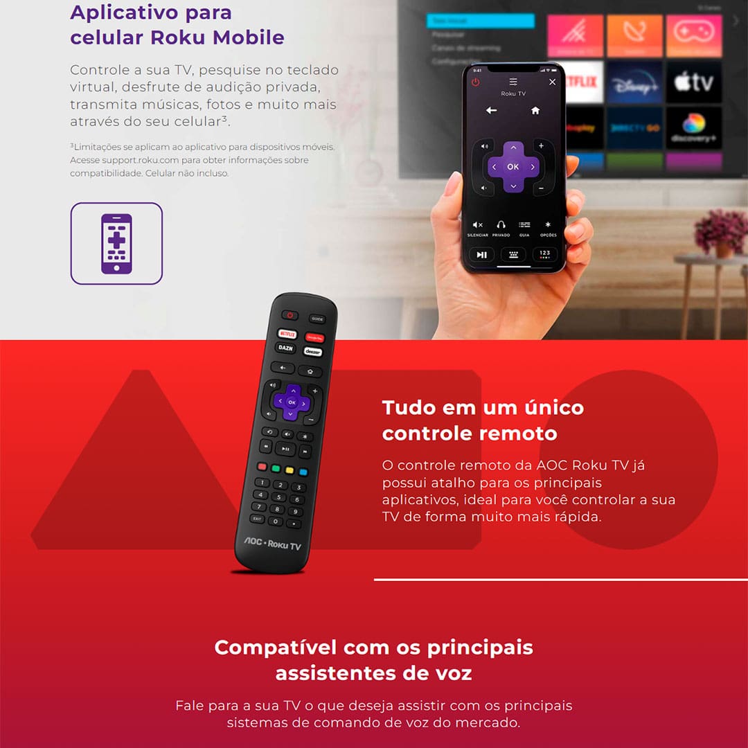 TV 32" AOC ROKU FHD 32S5135/78G HDMI/USB/WIFI