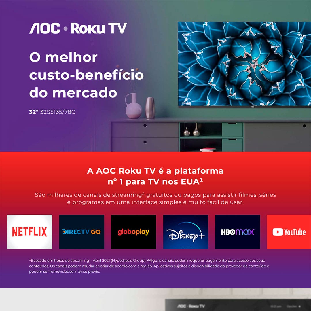 TV 32" AOC ROKU FHD 32S5135/78G HDMI/USB/WIFI