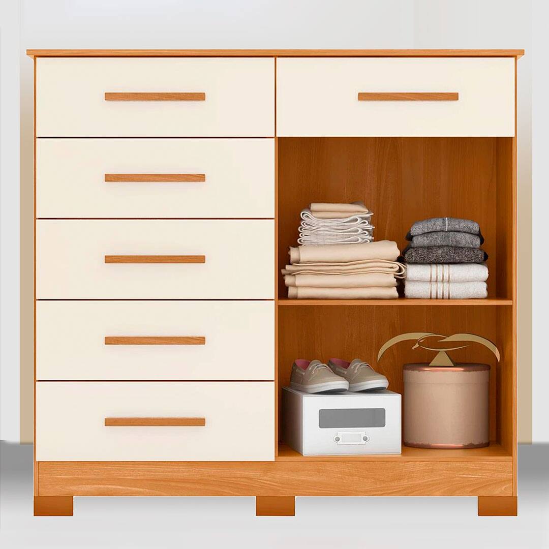 Cômoda Palumóveis New Xangai 2 Portas 6 Gavetas