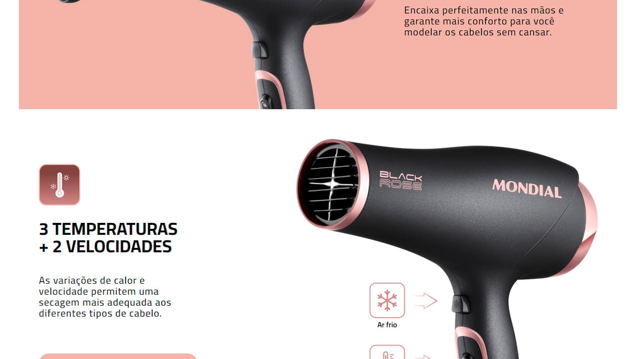 Secador de Cabelos Mondial Black Rose SC-37 Preto