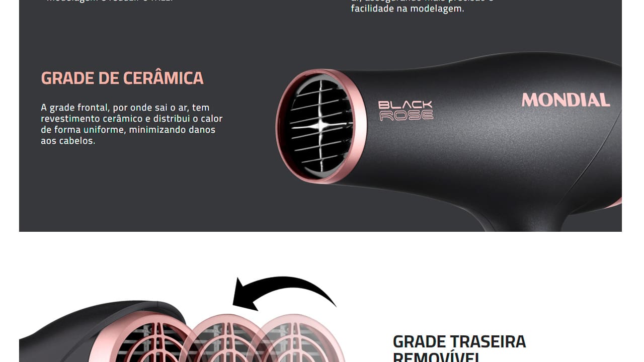 Secador de Cabelos Mondial Black Rose SC-37 Preto