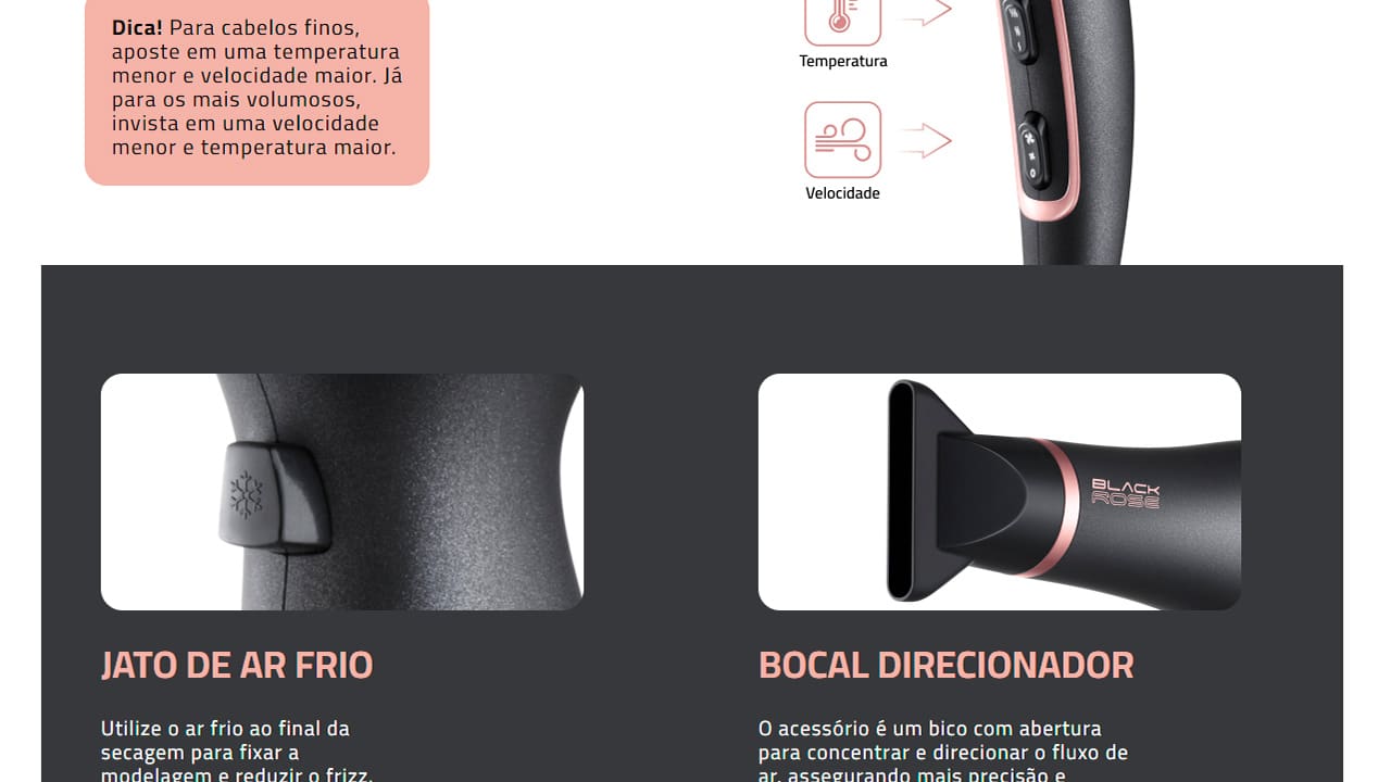 Secador de Cabelos Mondial Black Rose SC-37 Preto
