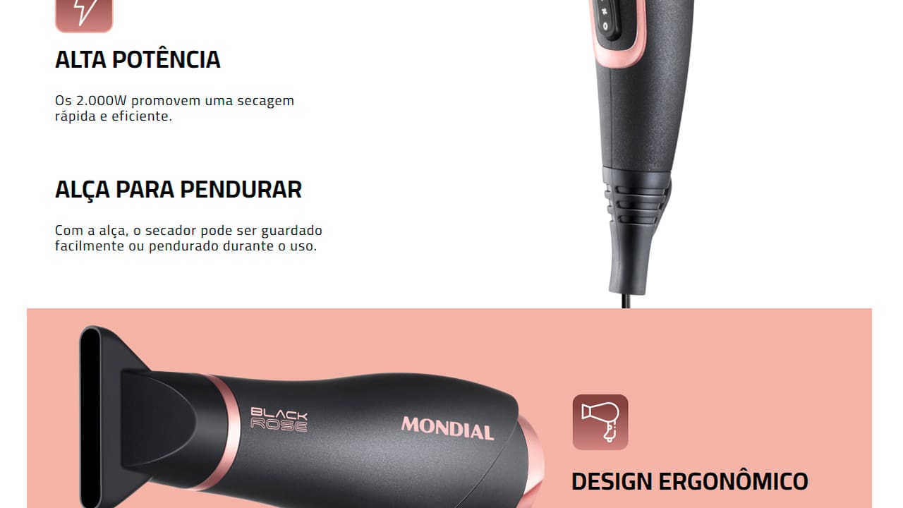 Secador de Cabelos Mondial Black Rose SC-37 Preto